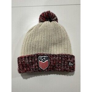 women new era cream USA fresh cuffed knit hat with pom